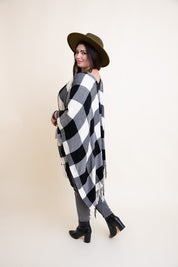 Women's Buffalo Check Tassel Poncho