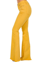 Women's High-Waisted Mustard Bell Bottom Jeans