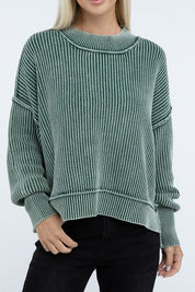 Women's Oversized Cropped Sweater with Side Slits