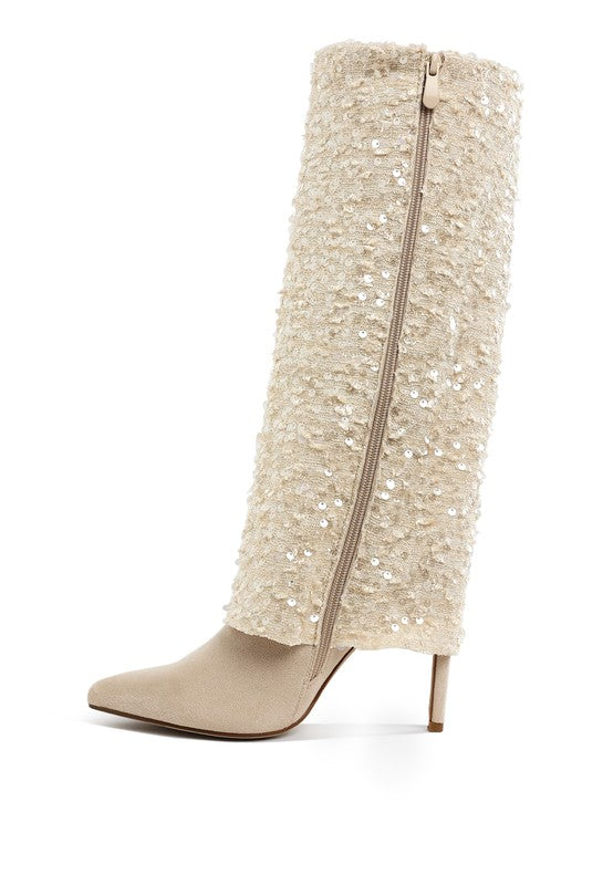 Women's Sequinned Fold Over Calf Boots