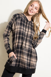 Women's Casual Plaid Mixed Hoodie Sweatshirt