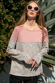 Women's Casual Stripe and Solid Mixed Sweatshirts