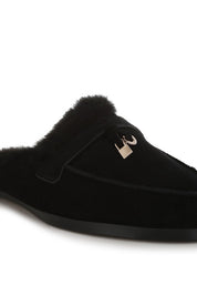 Women's Casual Suede & Faux Fur Slip On Mules