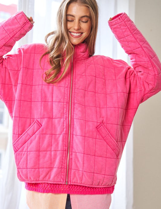 Washed Soft Comfy Quilting Zip Closure Jacket