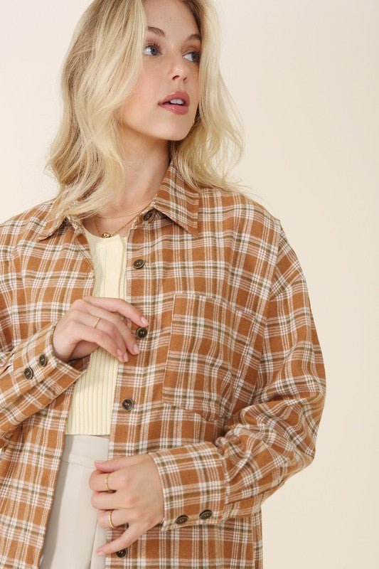 Women's Beige Plaid Button-Up Shirt