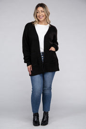 Plus Size Oversized Waffle Open Cardigan Sweater
