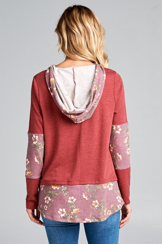 Women's Casual Flower Print Hoodie Tunic Top