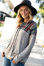 Women's Casual Regular Fit Plaid and Solid Mixed Hoodie Top