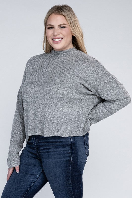 Plus Size Casual Drop Shoulder Long Sleeve Top