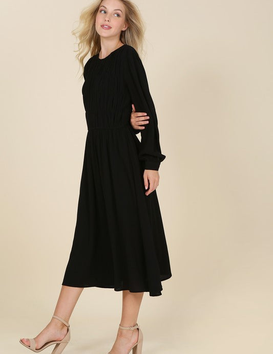 Women's Ruched Midi Dress in Black and Olive