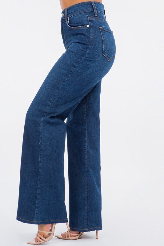 Women's High Rise Wide Leg Jeans in Dark Wash