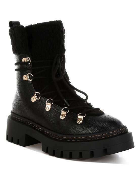 Women's Cozy Fleece & Faux Leather Winter Boots