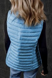 Women's Sky Blue Quilted Sleeveless Puffer Vest