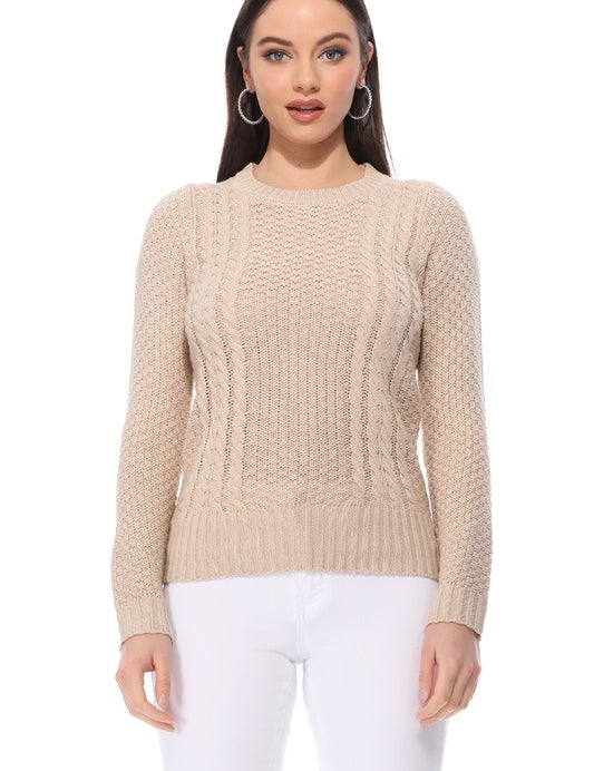 Women's Vintage Cable Knit Long Sleeve Sweater Pullover