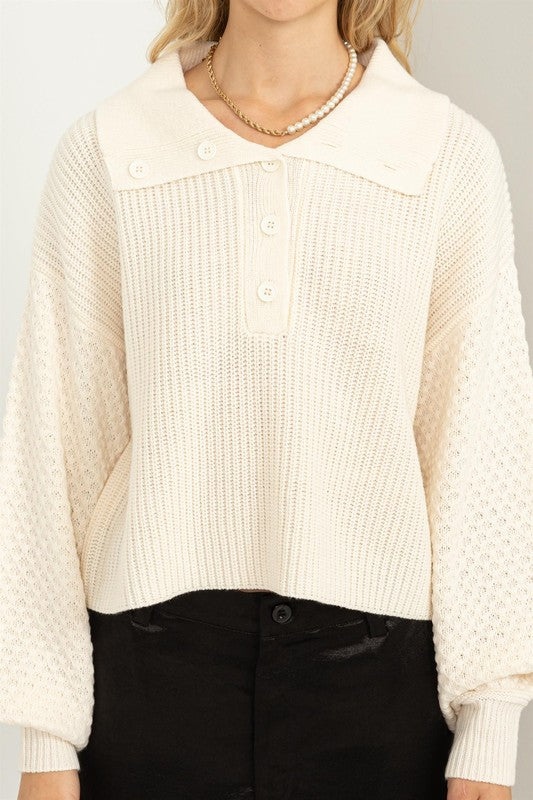 Women's Oversized Wide Collar Button Front Sweater