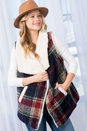 Women's Oversized Sherpa Lined Plaid Vest