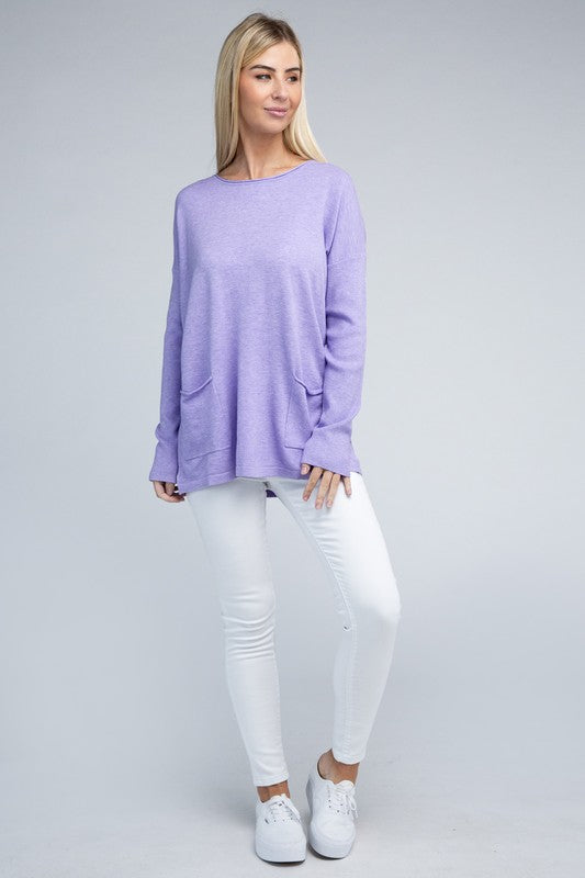 Women's Relaxed Viscose Sweater with Front Pockets