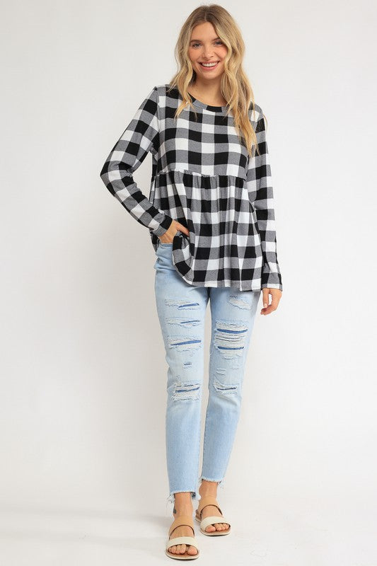 Women's Loose Fit Plaid Babydoll Top