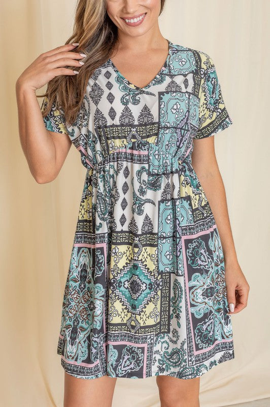 Women's Patchwork V-Neck Dolman Sleeve Dress