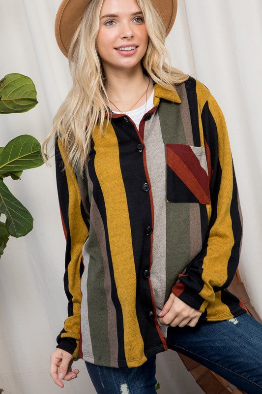 Women's Oversized Cozy Stripe Flannel Shacket