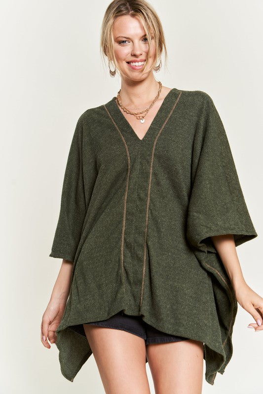 Women's Oversized V-Neck Poncho Top