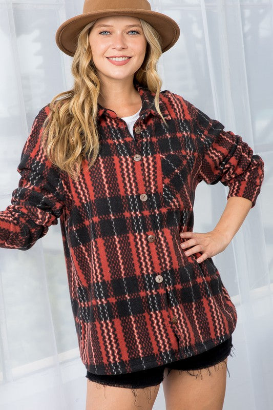 Women's Oversized Fuzzy Plaid Flannel Button Down Shacket