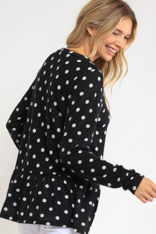 Women's Casual Polka Dot Tunic Top with Ruffle Bottom