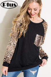 Women's Casual Solid and Animal Print Pocket Tunic Top