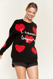 HEART PRINT OVERSIZED SWEATER DH5960D