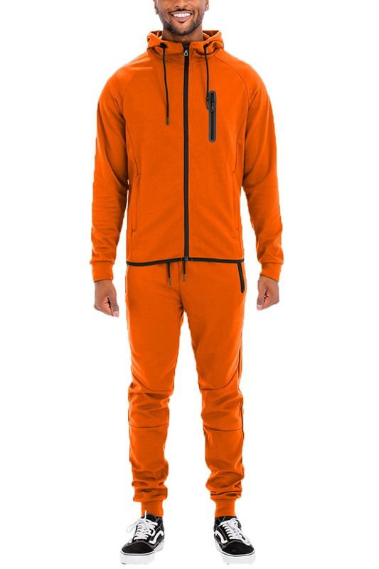 Men's Full Zip Solid Color Track Set