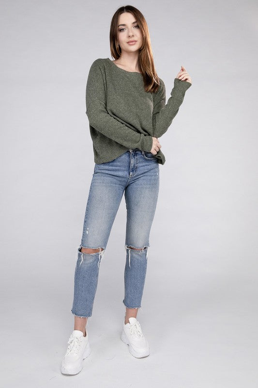 Women's Cozy Ribbed Dolman Long Sleeve Sweater