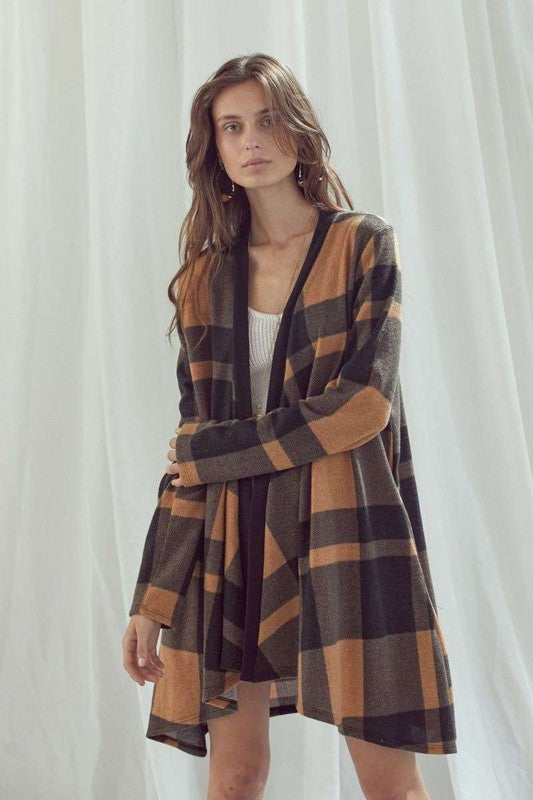 Women's Long Sleeve Checker Print Cardigan