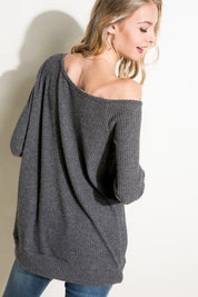 Women's Casual Solid One Shoulder Long Sleeve Top