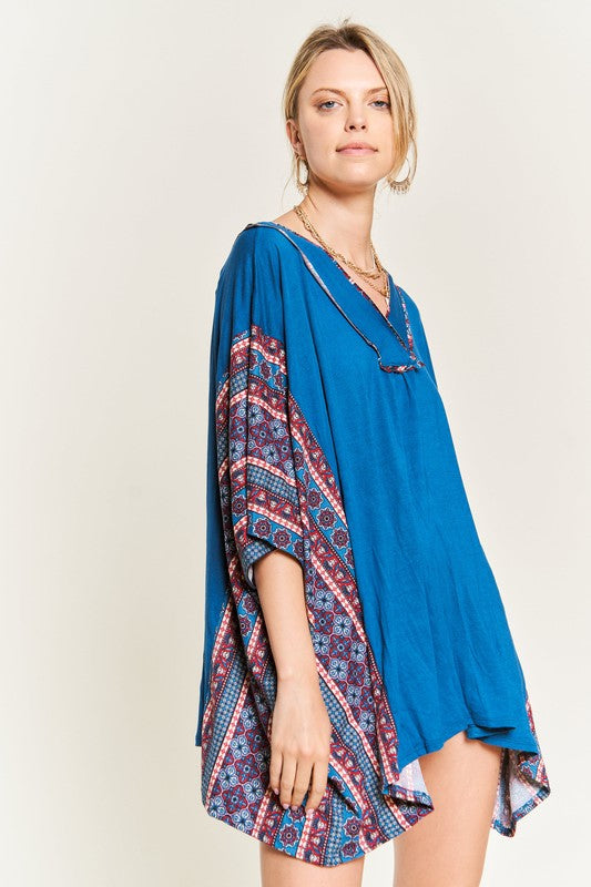 Women's Bohemian V-Neck Poncho Tunic