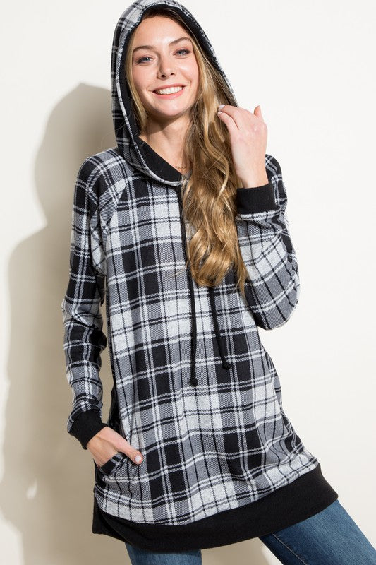 Women's Casual Plaid Mixed Hoodie Sweatshirt