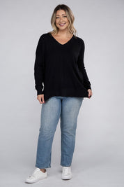 Women's Plus Oversized V-Neck Garment Dyed Sweater