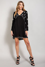 Women's Loose Fit Embroidered Mini Day Dress