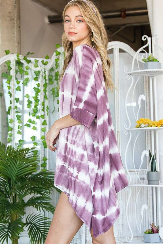 Women's Striped Tie Dye Round Neck Tunic