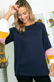 Women's Casual Loose Fit Colorblock Tunic Top