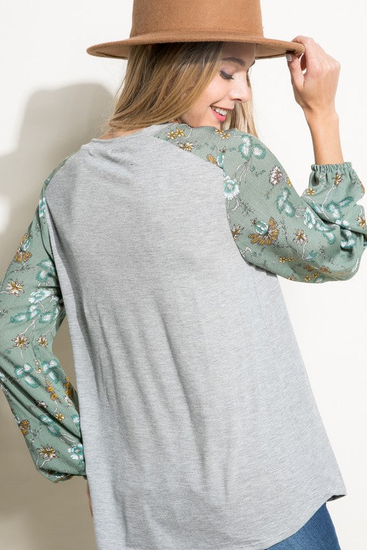 Plus Size Floral Print Mixed Casual Tunic Top