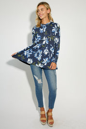 Women's Floral Print Jersey Babydoll Hoodie Casual Top