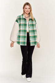 Women's Multi Plaid Teddy Sleeve Jacket