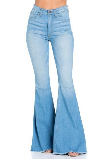 Women's High Rise Light Blue Bell Bottom Jeans