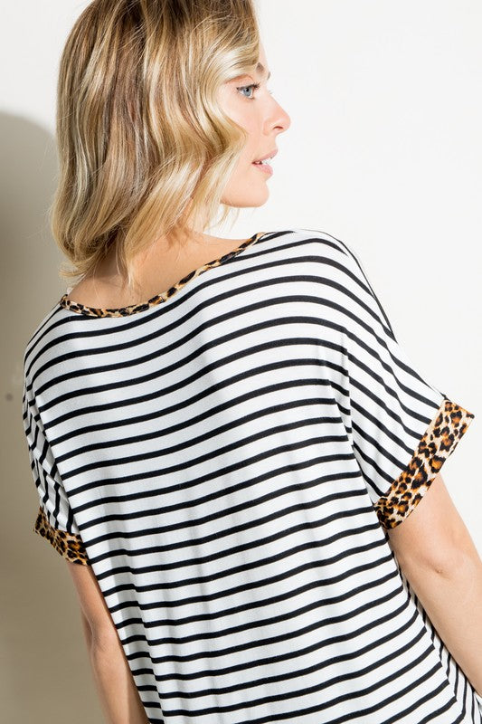 Women's Stripe Animal V Neck Loose Top