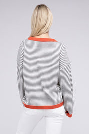 Women's Contrast Trimmed Striped Pullover Knit