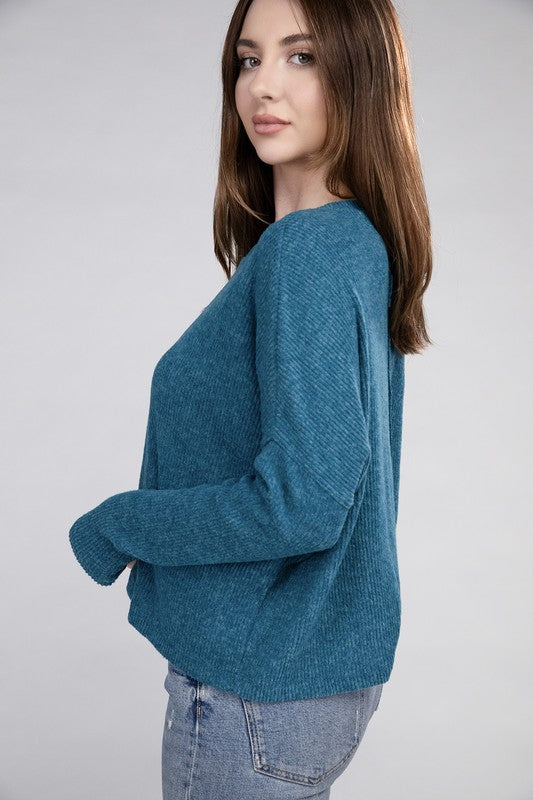 Women's Cozy Ribbed Dolman Long Sleeve Sweater