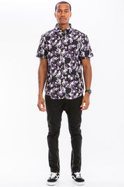 Weiv Mens Print Hawaiian Button Down Shirt