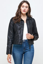 Moto Jacket Buckle Vegan Leather Biker Jacket