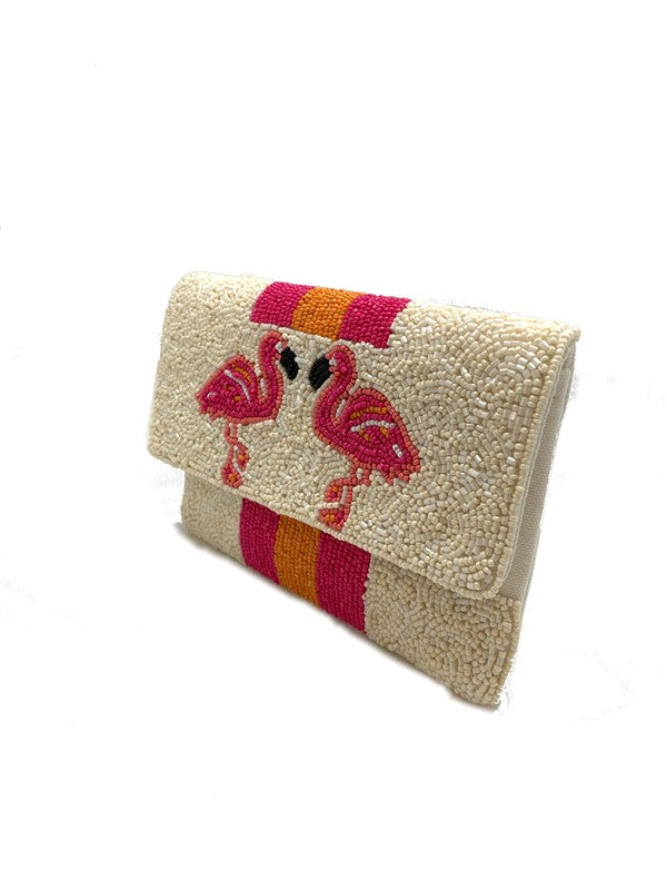 Flamingo And Stripes Bead Clutch Bag Lmc 128