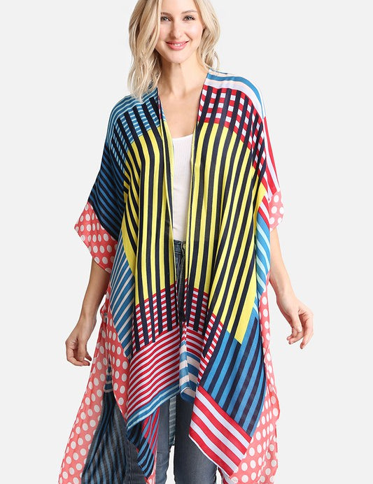 Women's Stripe & Polka Dots Print Cover Up Kimono
